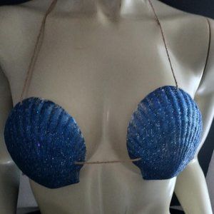One of a kind Mermaid Glitter Seashell Bra Top Adult Halloween Costume Fancy